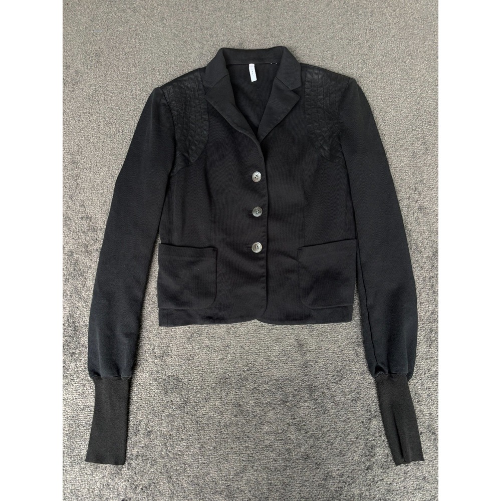 IIsli Blazer Jacket Women Black Notch Lapel 100% Cotton Long Sleeve Button Front